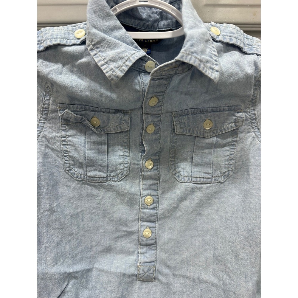 polo ralph lauren light blue denim dress with ruffles‎ girl's 7 - Picture 2 of 6